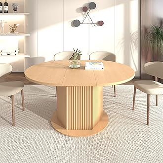 kevinplus 62.99'' Extendable Round Oval Dining Table for 4-6, Modern Wood Expandable Kitchen Dinner Conference Table for Living Room Office, Light Brown