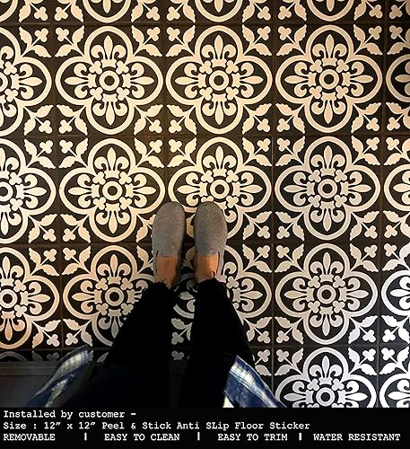 Miniatura 5 de Bleucoin Encaustic - Calcomanías antideslizantes para azulejos de suelo, baño, cocina, lavandería, impermeables y extraíbles, ecológicas, vinilo