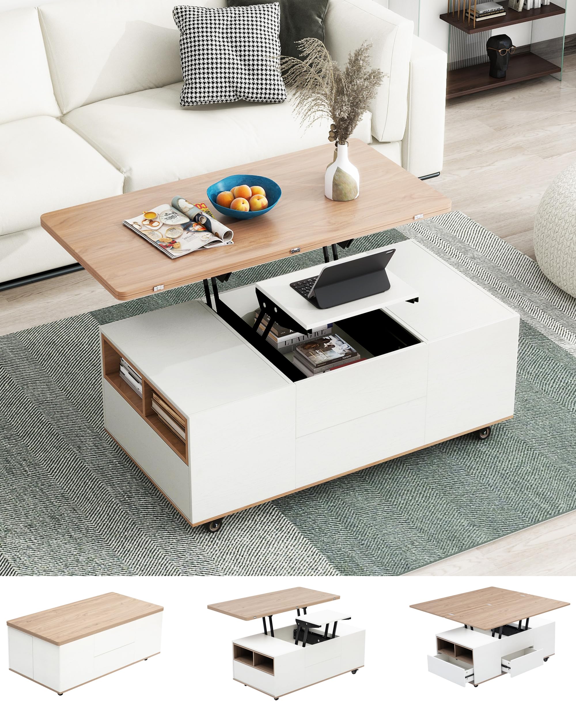 Amazon.com: Lift Top Coffee Table with Wheels, 3 in 1 Coffee Table