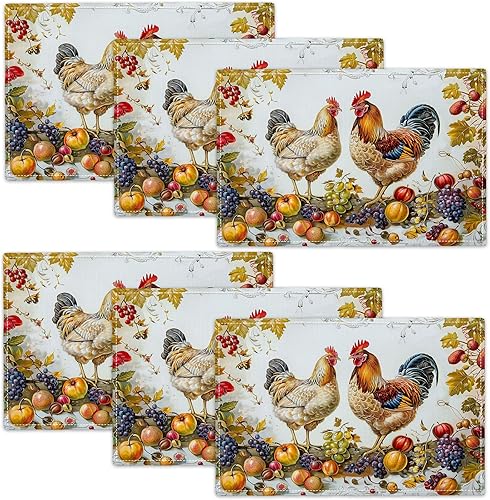 Vista 151 de Juego de 4 manteles individuales botánicos con diseño de flores, plantas botánicas, hojas de flores, rústico, floral, impermeable, lavable