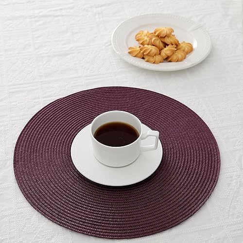 Miniatura 54 de HODJOY Mantel individual redondo tejido para interiores y exteriores, 15 pulgadas, juego de 6 unidades (aguamarina) Aqua,Negro,Verde lima,Azul