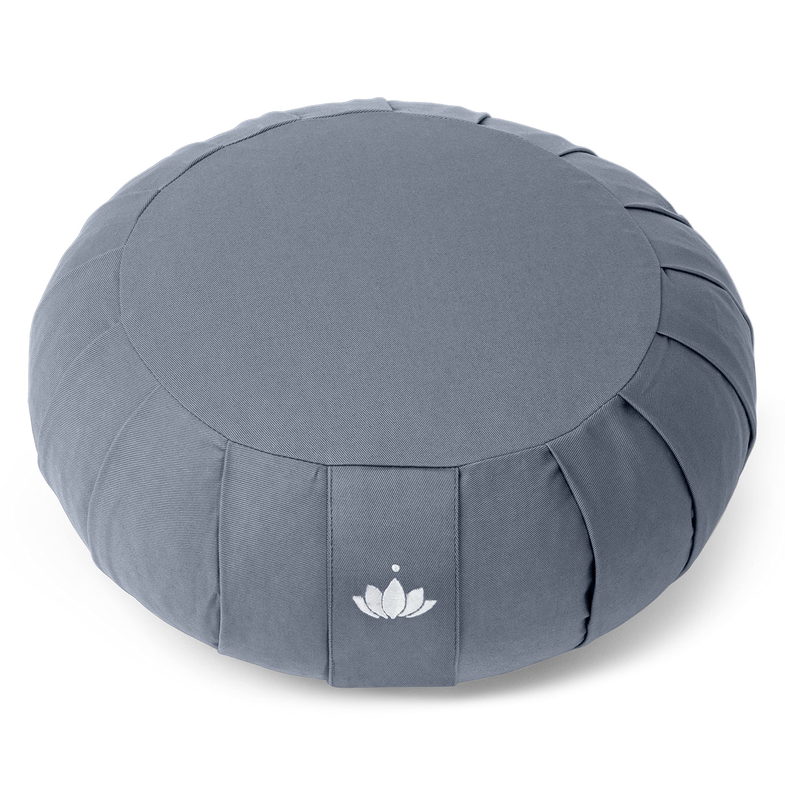 LOTUSCRAFTS Zafu cuscino da meditazione, altezza seduta 20 cm, modello Zen rotondo, cuscino da yoga, fodera in cotone lavabile, imbottitura in farro, certificato GOTS
