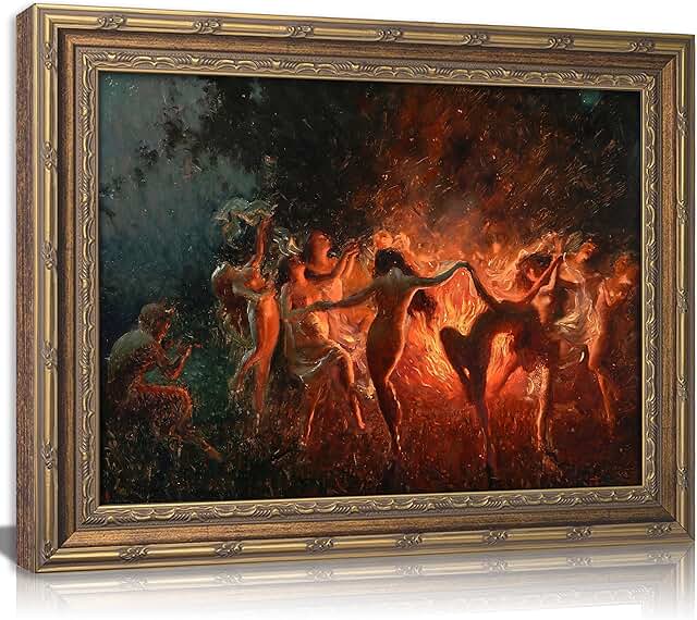 Vintage Gold Framed Gothic Wall Art Fire Dance