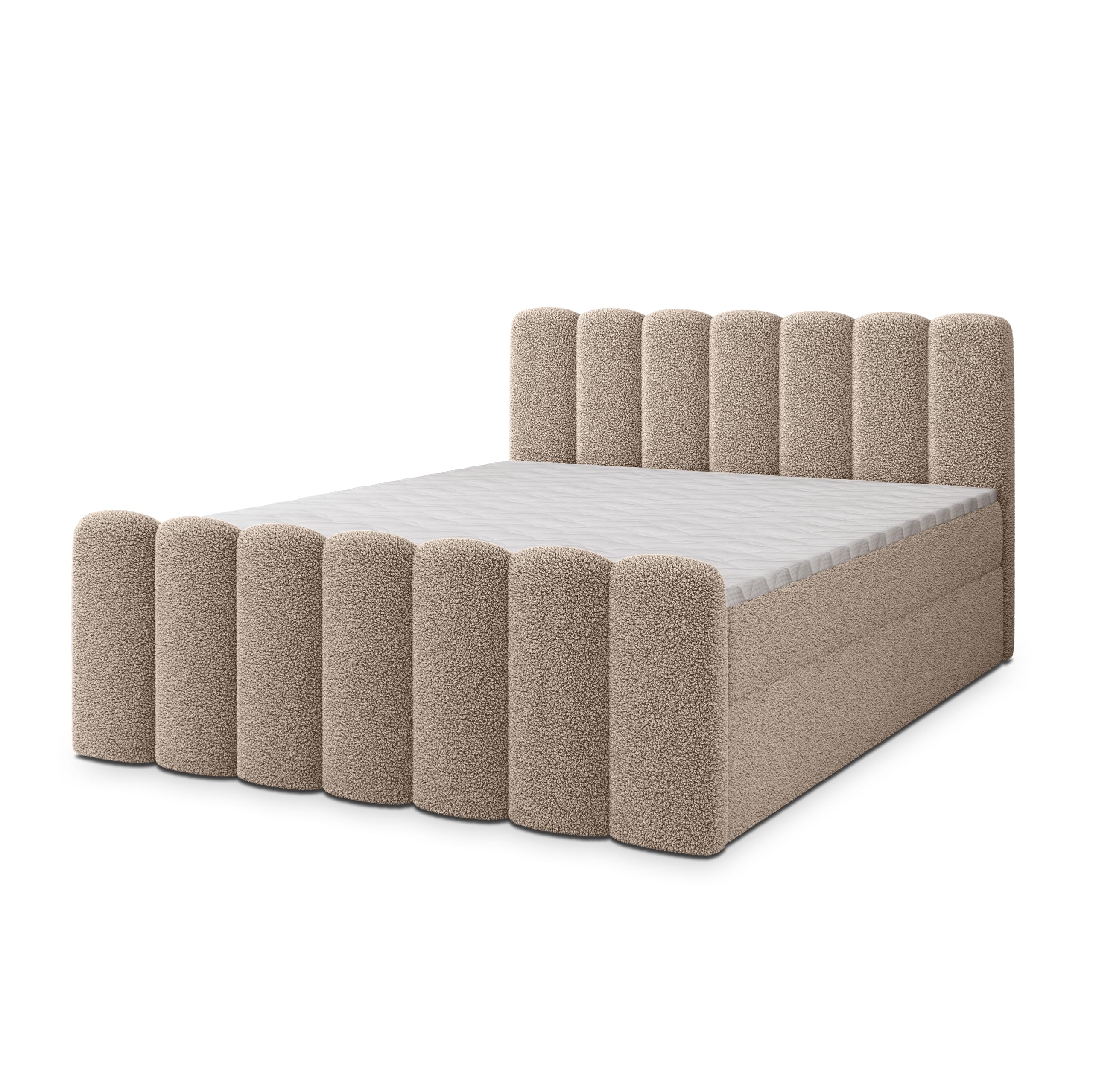 Masseno Boxspringbett CELLA Q 140x200 cm Komplett-Set mit Matratze und Topper, Polsterbett mit Zwei Bettkästen -Beige, Quelle 05
