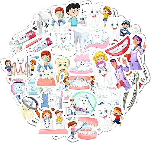 BulbaCraft 100 calcomanías dentales para niños, juguetes de dentista para oficina dental, juguetes de oficina dental, juguetes dentarios para niños,