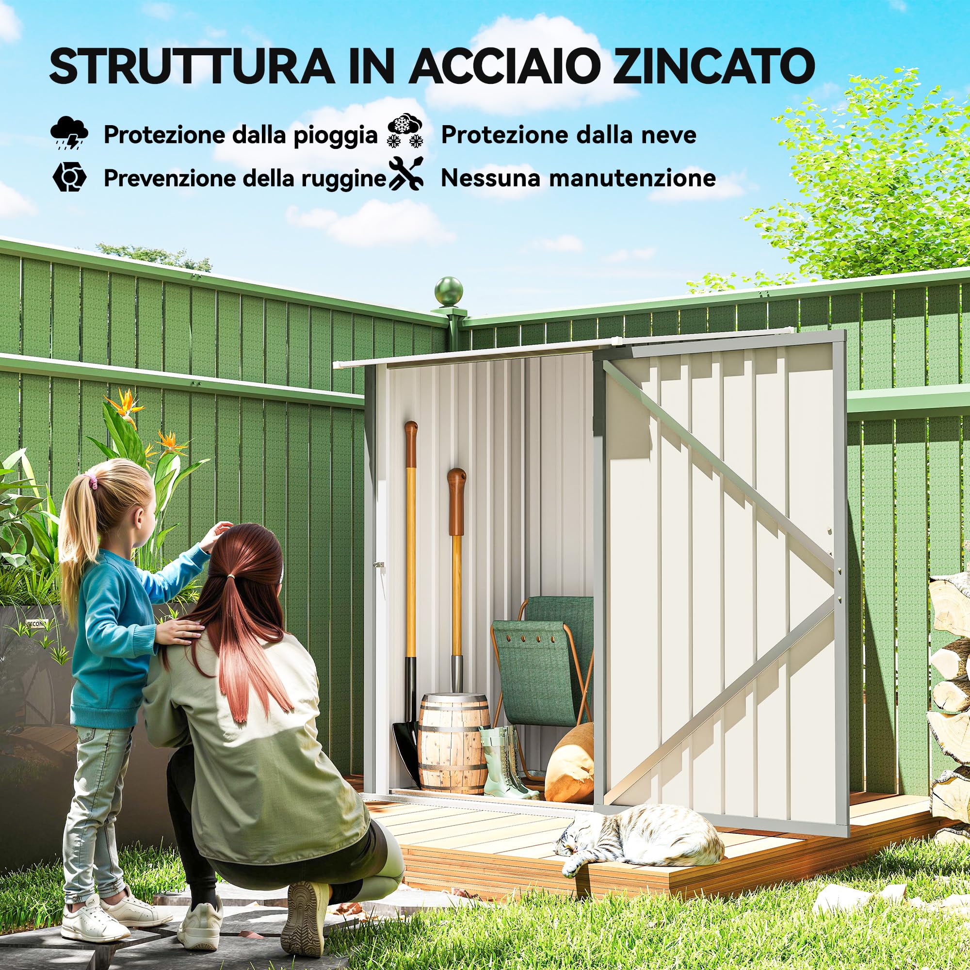 Outsunny Casetta da Giardino 0.92m² Acciaio Zincato Capanno Porta Attrezzi 100x104x160 cm Grigio Chiaro
