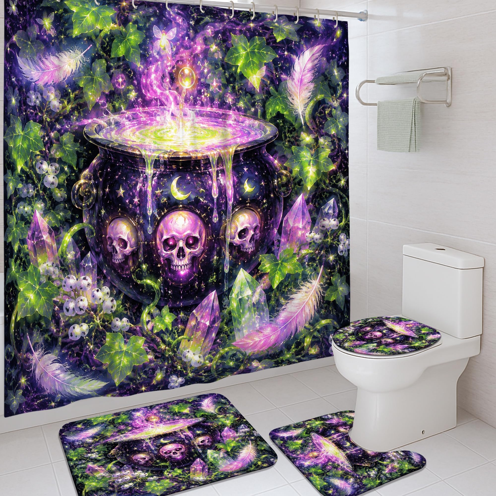 Rideau de douche chaudron imperméable 183x183 avec tapis de bain hydrophobe