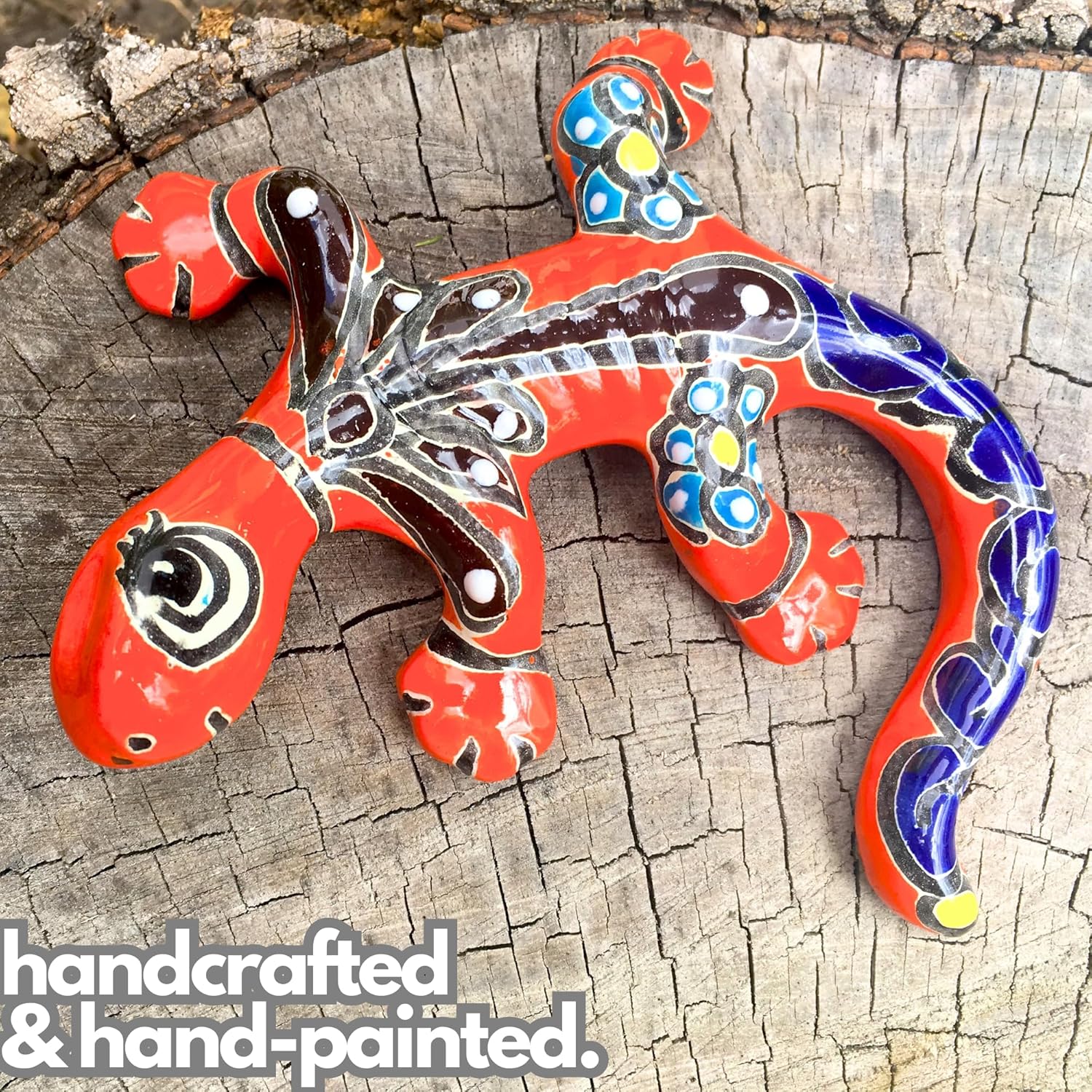 Colorful Ceramic Lizard - Talavera Pottery Mexican Garden Home Decor Creatures Salamander Dragonfly Animals Reptiles Hand-Painted Gecko Wall Art - Made in Mexico - Lagartija