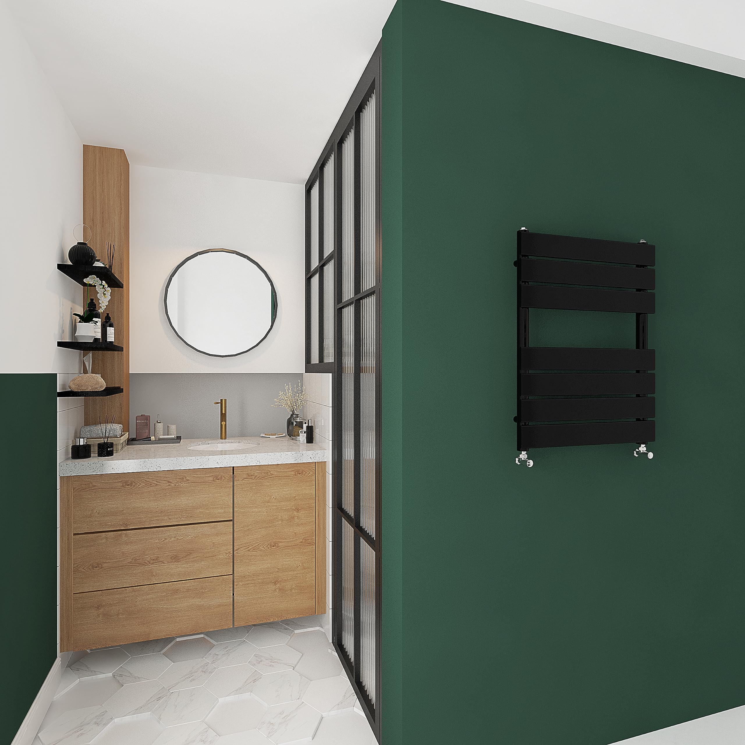 Skybathroom | 650x500mm Black Towel Rail Radiators Designer Bathroom Flat Panel Heated Rad Ladder