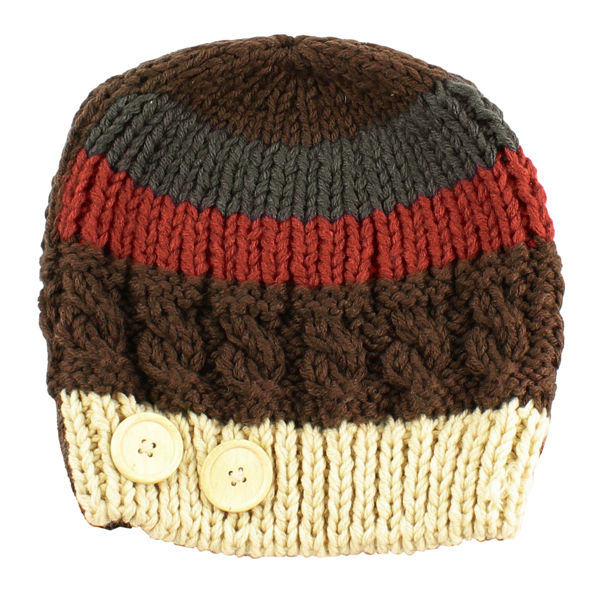 Morehats Multi Color Stripe Corduroy Knit Slouchy Handmade Beanie Winter Ski Warm Hat - Brown