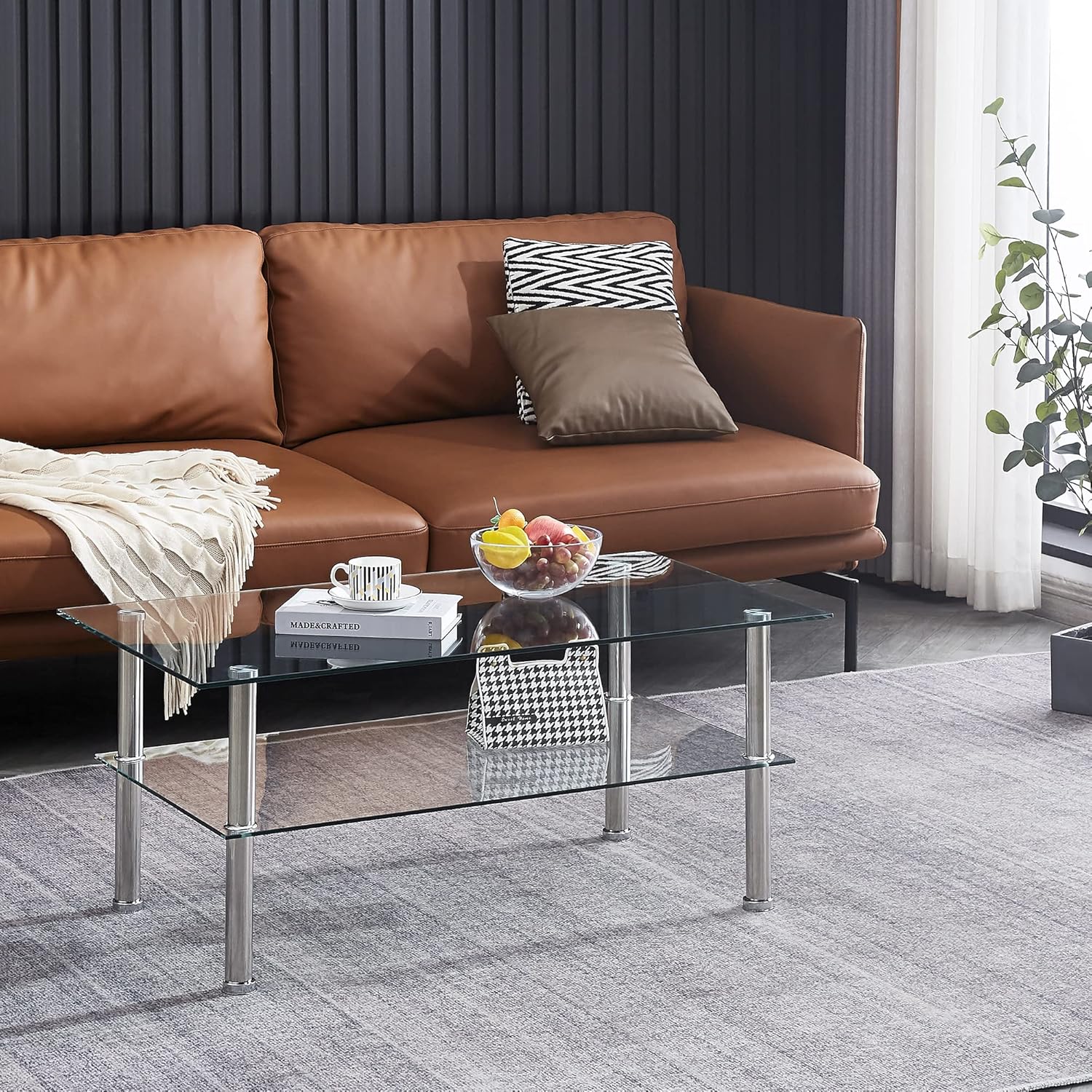 Glass Coffee Table with Glass Legs Modern Small Coffee Table for Living Room (GC)