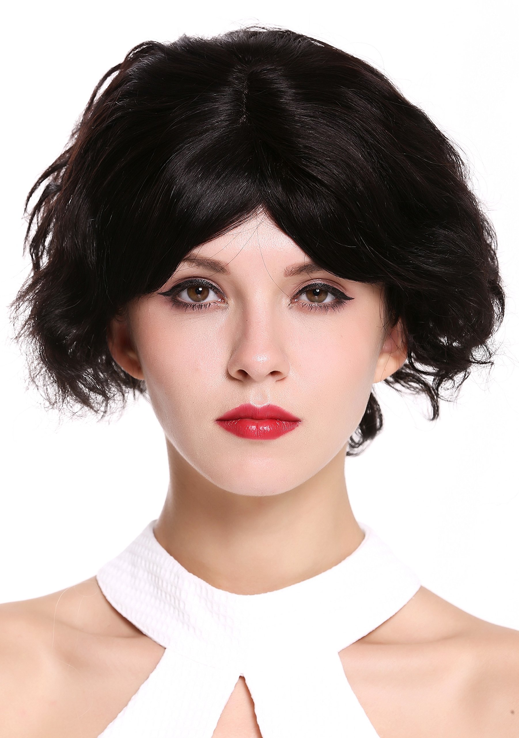 WIG ME UP - MS-16321-MT-1B Quality women's wig lady monofilament black short wild curls wavy, Velvet black (1B), Länge: ca. 25 cm