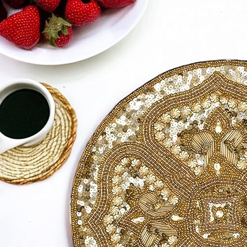 Miniatura 8 de Mantel individual redondo hecho a mano con cuentas para mesa de comedor, tapete de mesa de 13 pulgadas para reuniones, decoración ocasional y