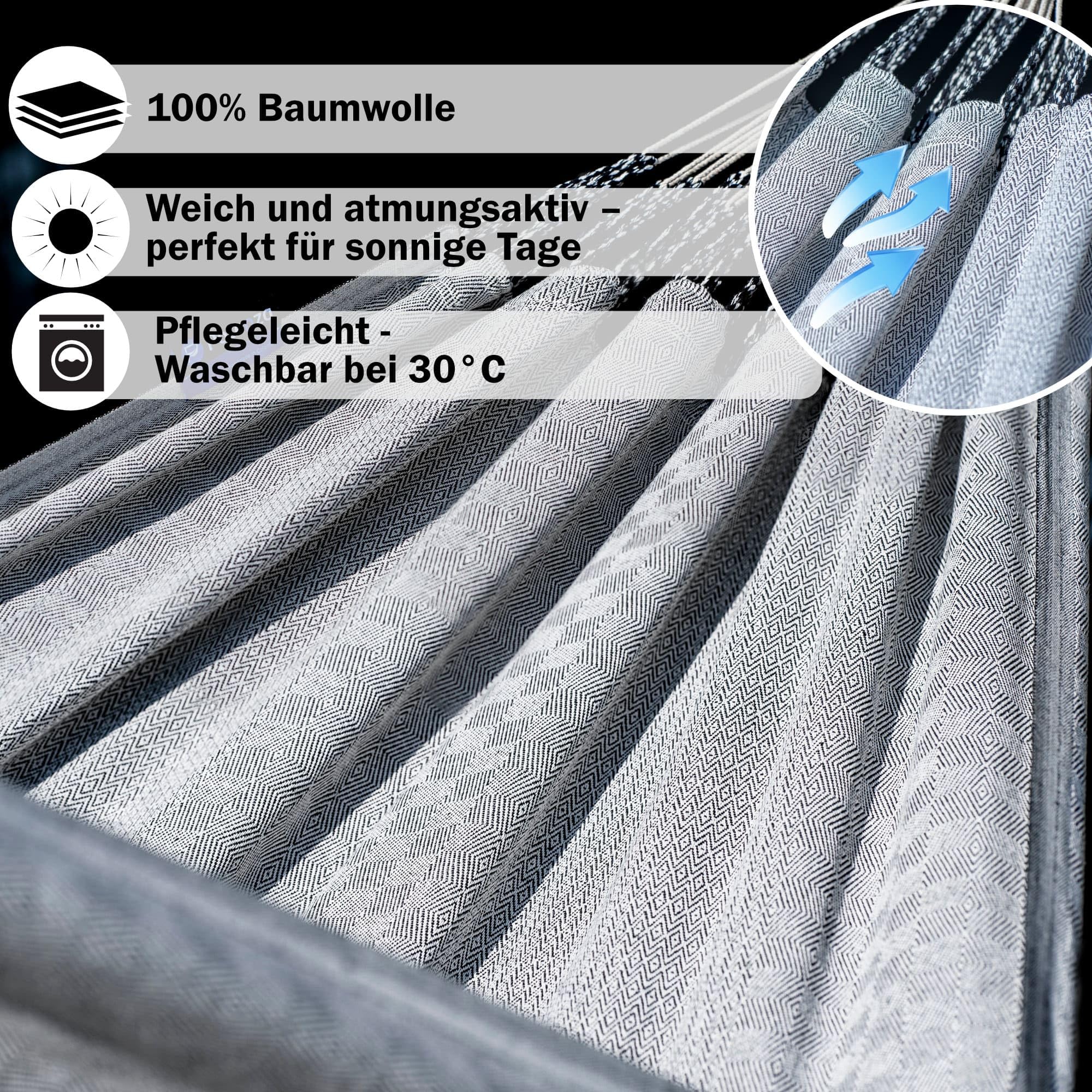 Potenza Amaca da Giardino con Supporto in Acciaio ZINCATO A CALDO – Amaca Doppia 230x160 cm, 200 kg in 100% Cotone con Struttura lunga 365 cm, Portata 220 kg, con Telaio Resistente alle Intemperie