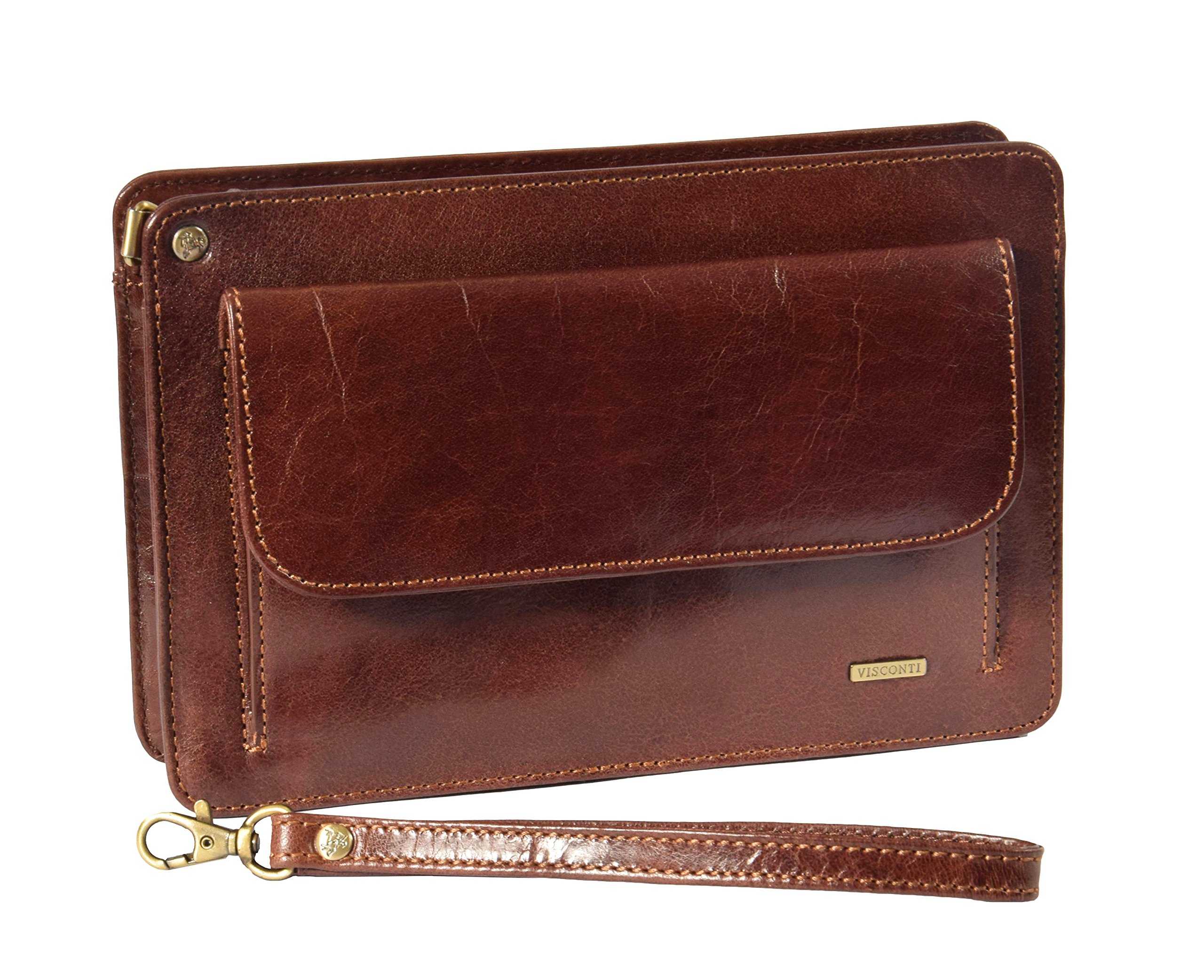 House Of Leather Borsa da Polso in Vera Pelle Pochette Wristlet Denaro Borsa Organizer 'MONTREAL' Marrone 24x15x5 cm