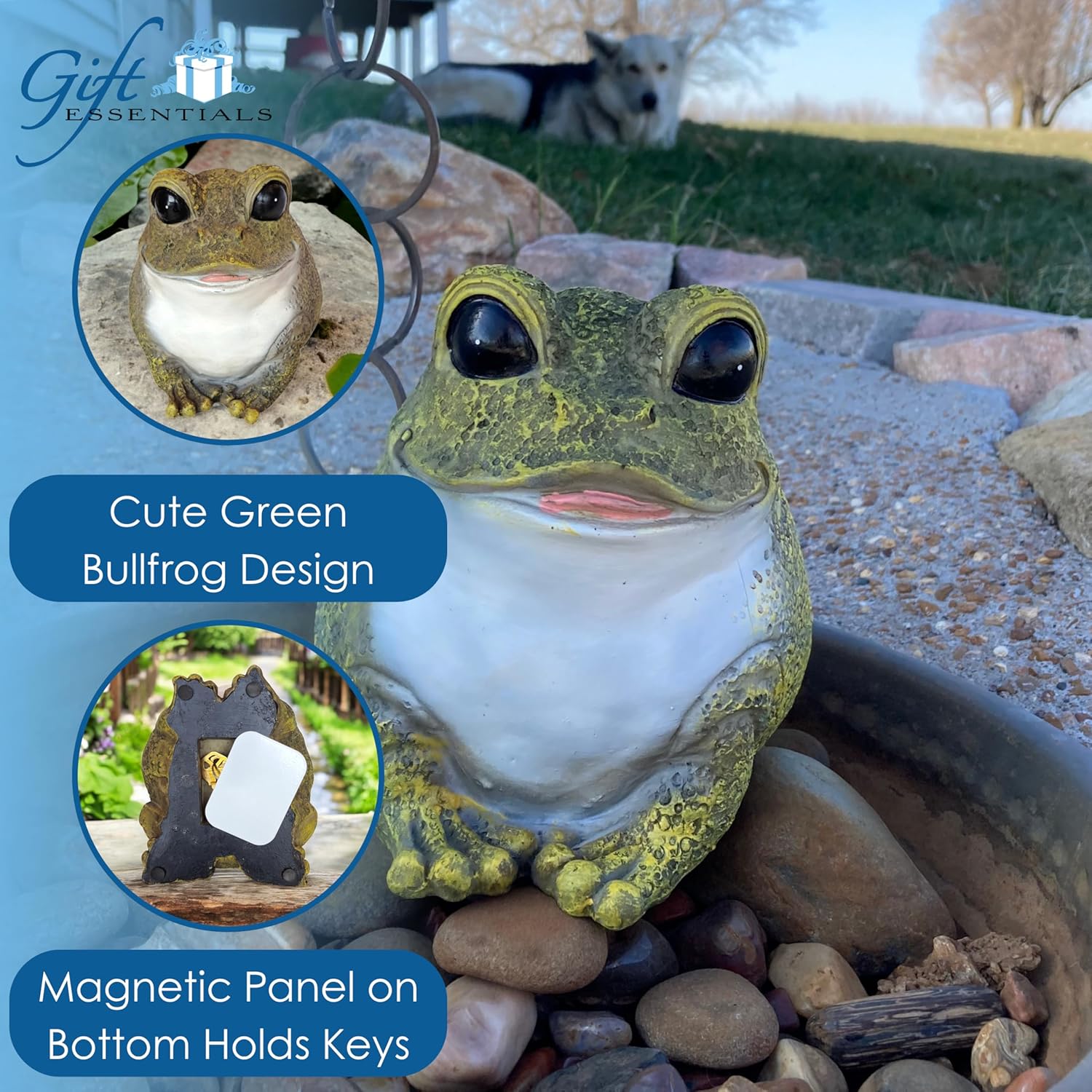 Gift Essentials Stocky Frog Decorative Garden Statue and Key Hider - Hides a Secret Extra Hidden Key Outside in Garden, Yard or Porch