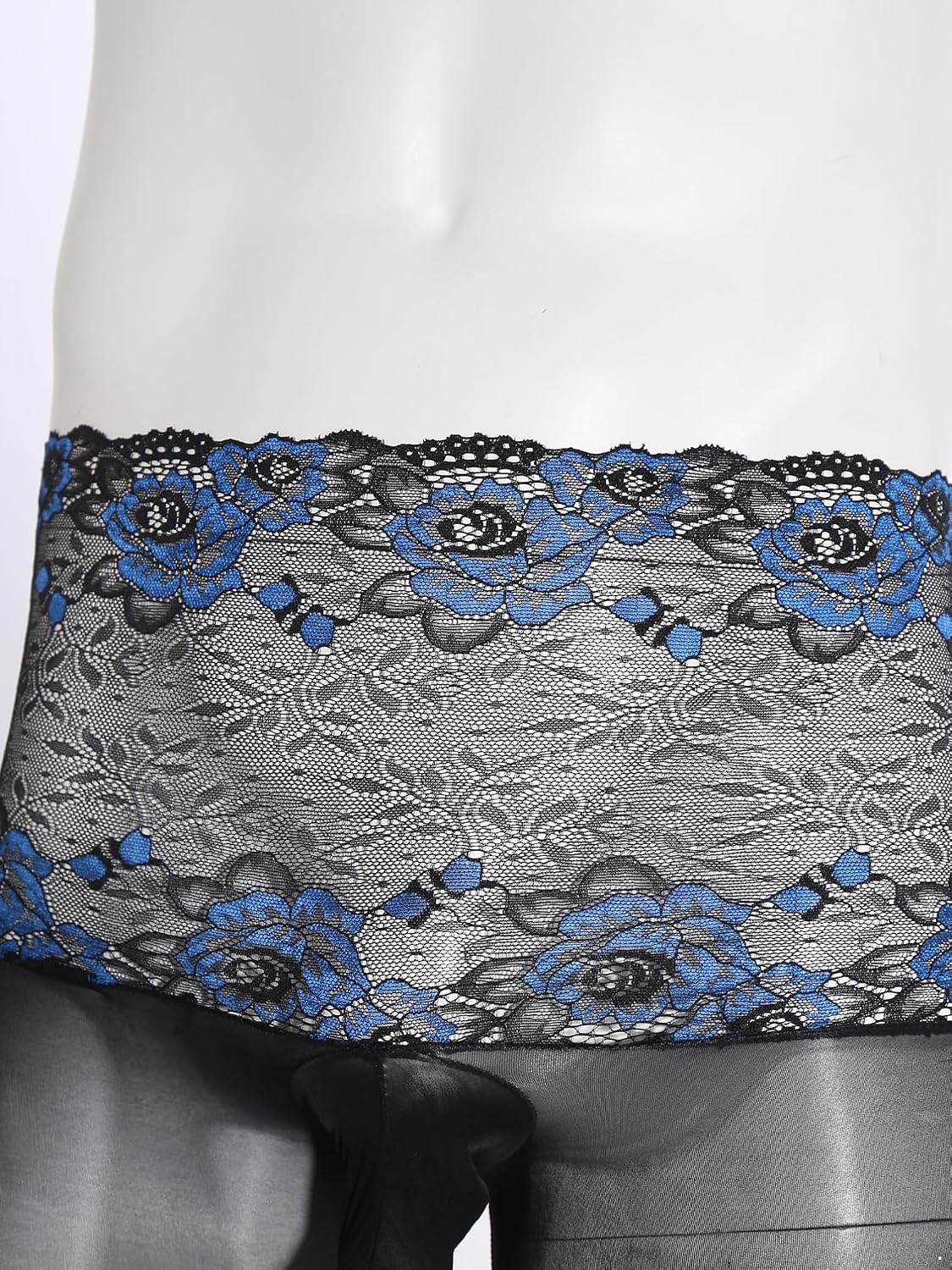 iiniim Men's High Waist Floral Lace Trim Boxer Briefs Sissy Sheer Crotchless Briefs Panties Underwear