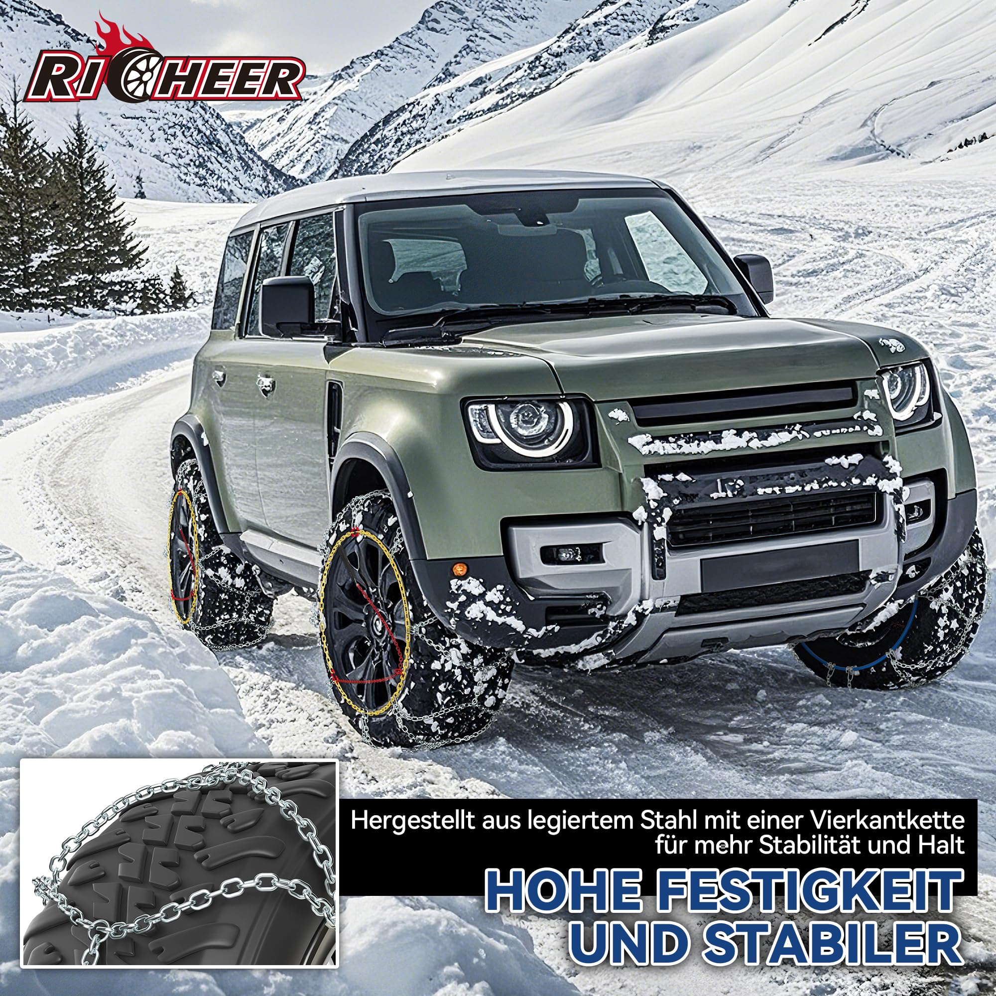 Richeer Schneeketten für Reifen 205/60 R15, KNS, 1 Paar, 80
