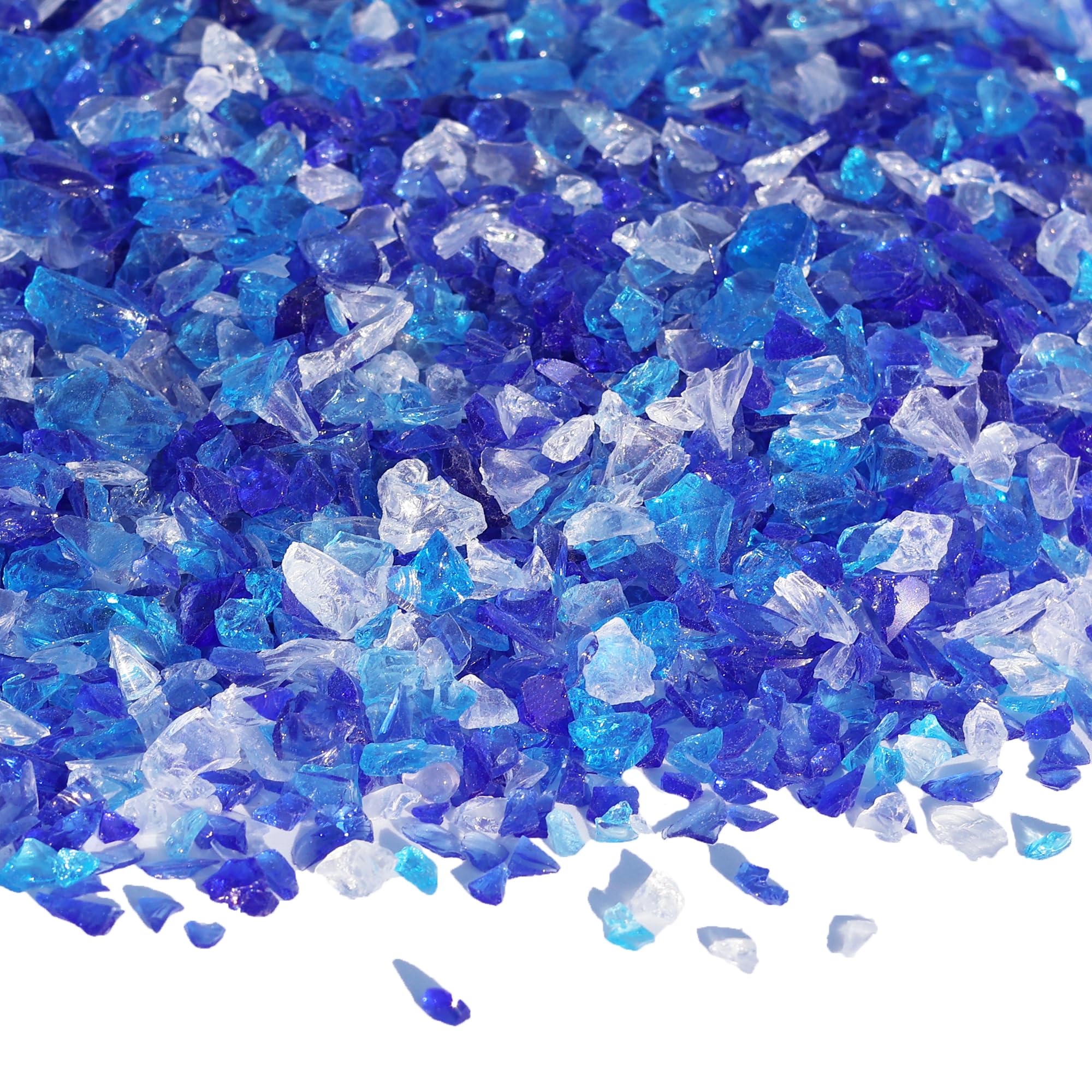 QYGL Crushed Glass for Resin Art, DIY Crafts, and Home Decor - 0.9LB Blue Mixed Broken Glass Pieces 3-6mm, for Vase Fillers, Tabletop Fire Pit, and Aquarium Rocks