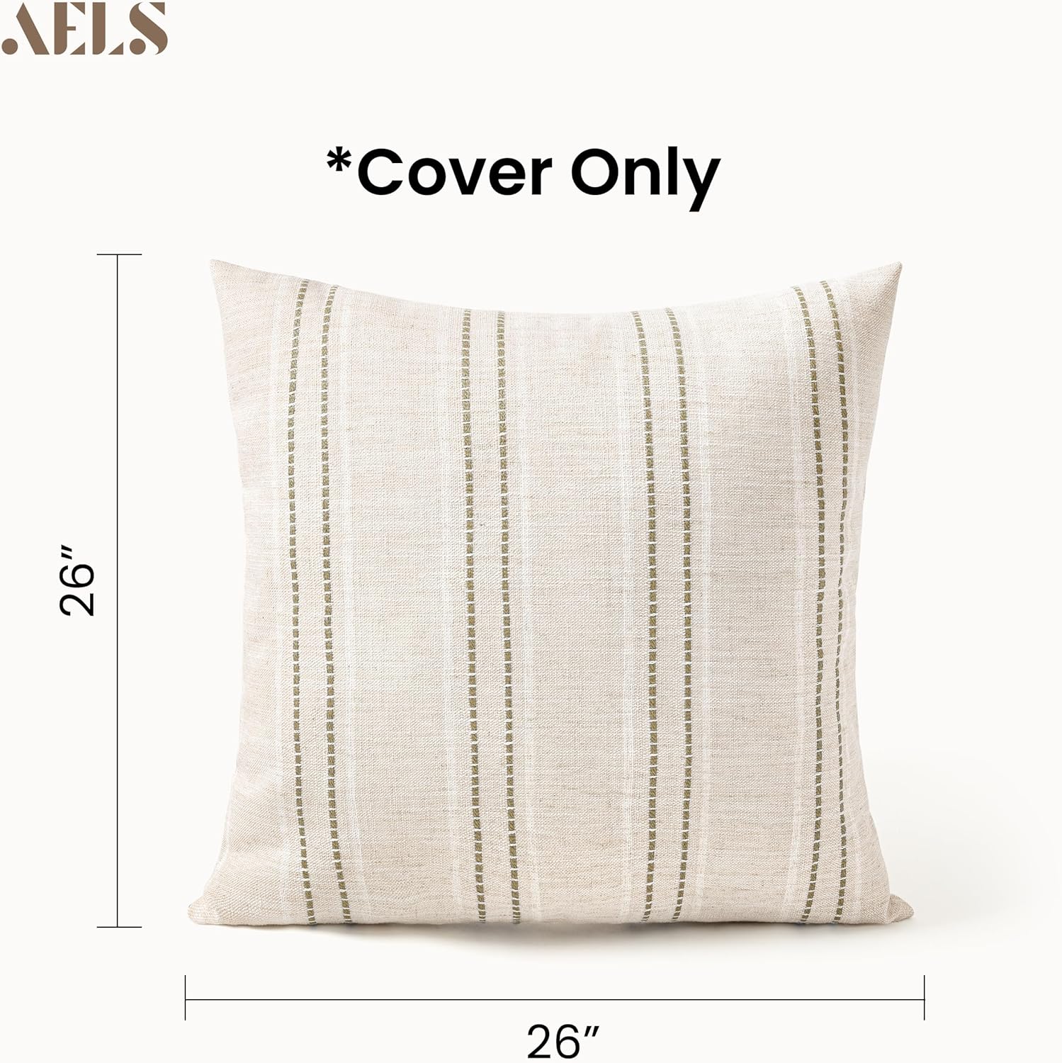 AELS 26x26 Decorative Farmhouse Linen Blend Throw Pillow Covers, Boho Textured Pillow Case, Set of 2, Beige with White & Brown Stitch Yarn Dyed Stripe Cushion Cover for Sofa Living Room (Cover ONLY) - Image 2
