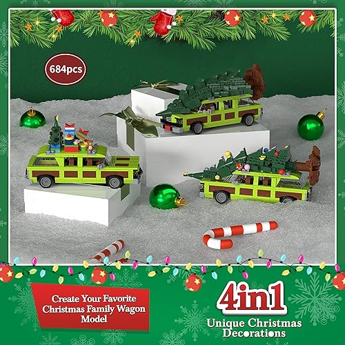 Miniatura 4 de Juego de juguetes de construcción de películas de pueblo navideño, estación 4 en 1 con kit de construcción de árbol de Navidad familiar,