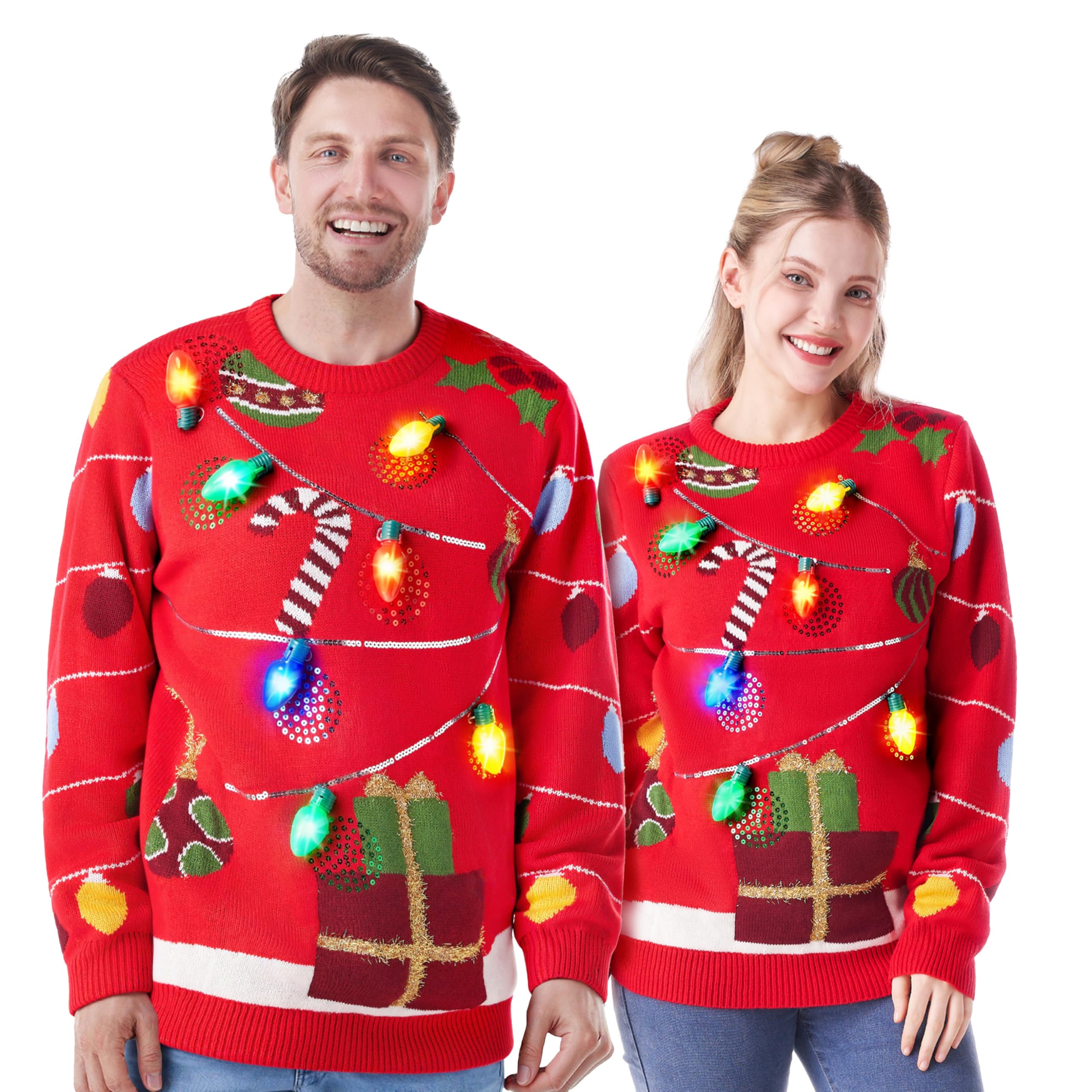 Joyin Women's Red Led Light Up Christmas Sweater String Light Ugly Xmas Knitwear Built-In Light Bulbs， Pullover For Woman (Medium, )