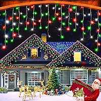 Vista 16 de XURISEN Luces de Navidad de 66 pies para decoración al aire libre, 640 LED, 8 modos, cortina de luces con 120 gotas, temporizador impermeable