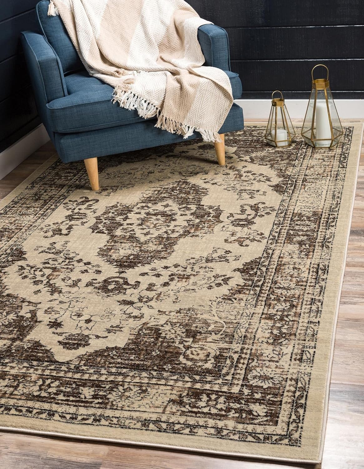 Unique Loom Oslo Collection Distressed Vintage Traditional Beige Area Rug (6' x 9