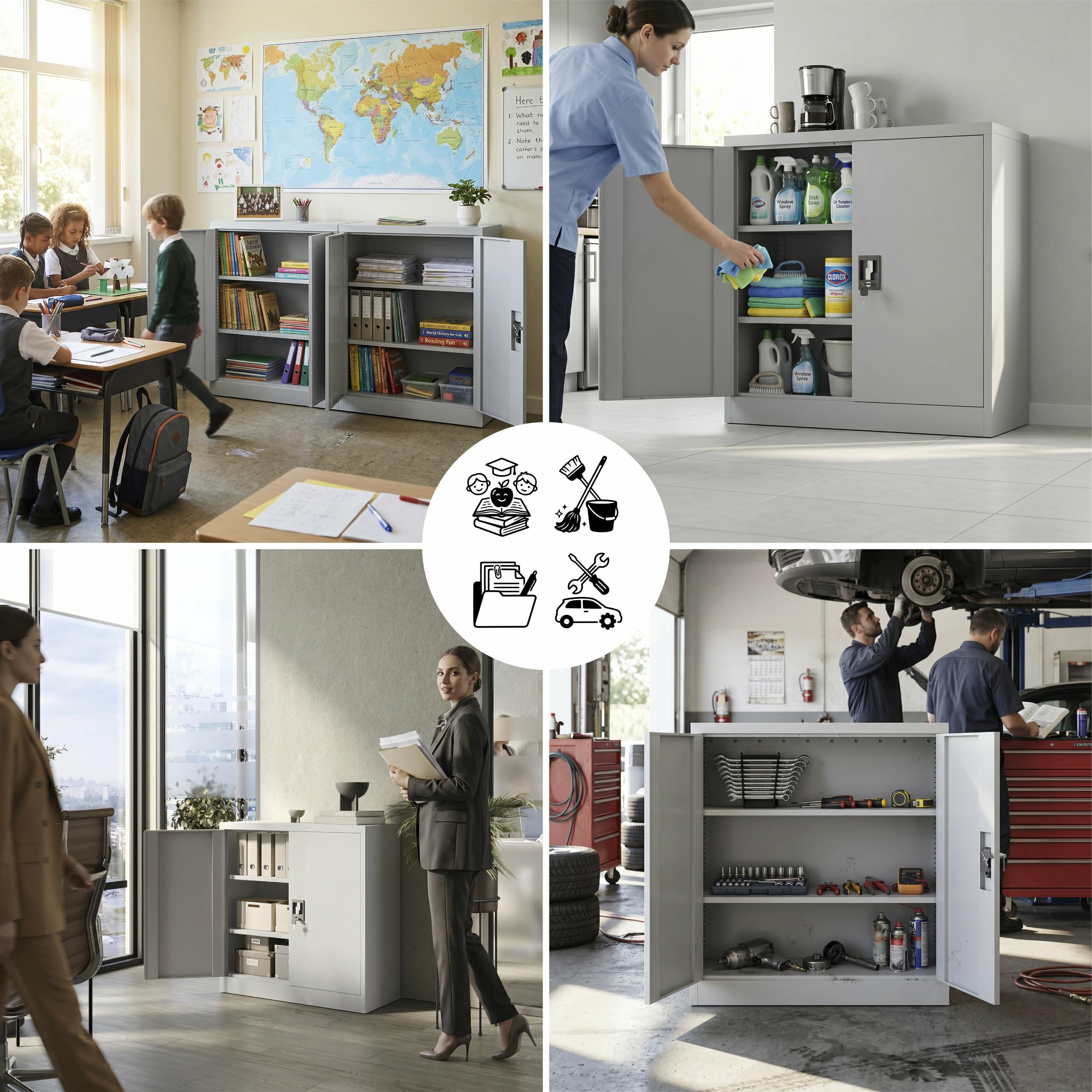 Muralo Metallschrank mit 2 verstellbaren Fachböden Abschließbar - Grau | Aktenschrank 90x90x40 cm mit Sicherheitszylinderschloss, Belastbar bis 50 kg, Pulverbeschichtung, ideal für Büro, Werkstatt