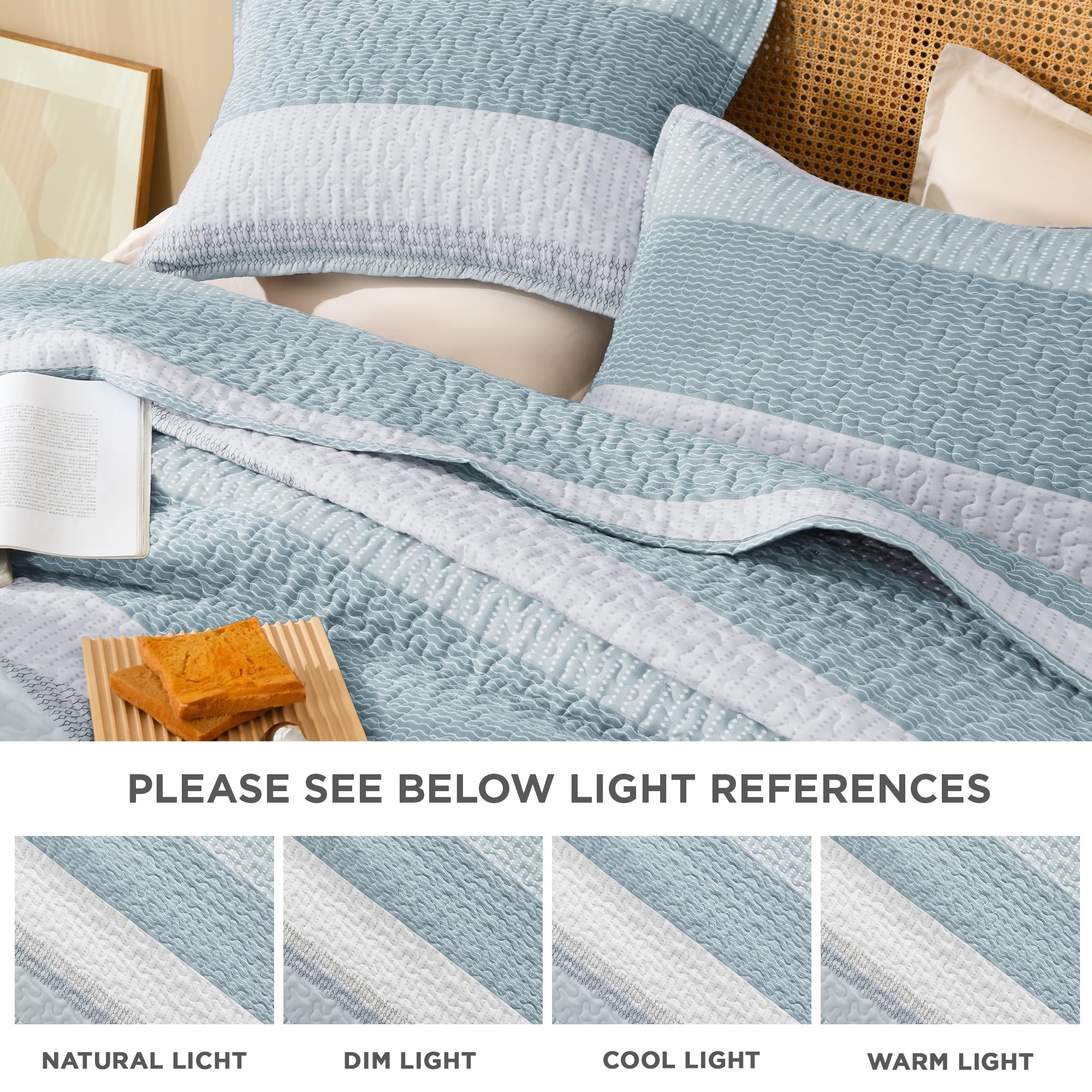 Amazon.com: Litanika Quilt King Size Spa Blue, Stripe Patchwork