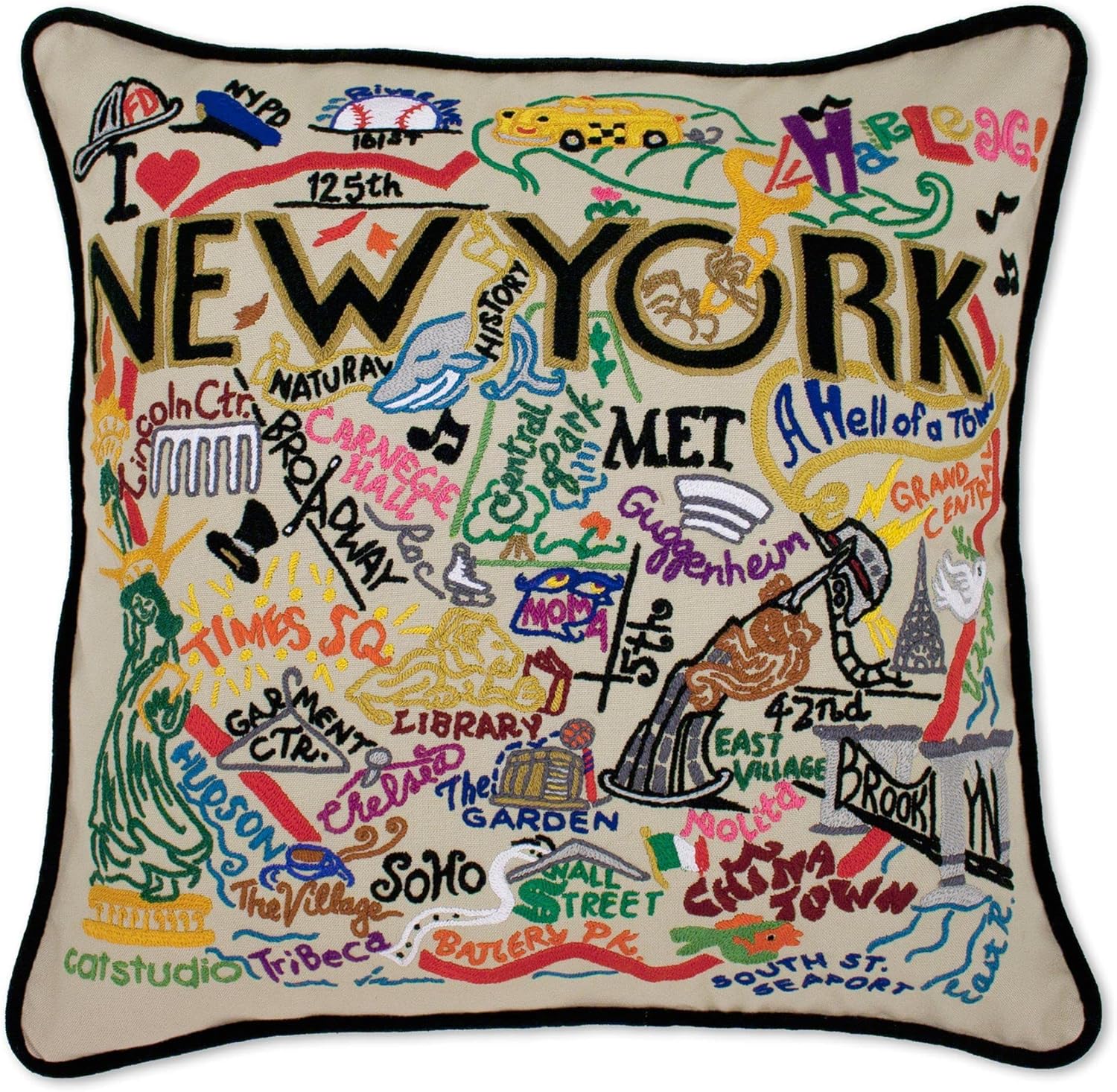 Catstudio New York City Hand Embroidered Decorative Throw Pillow