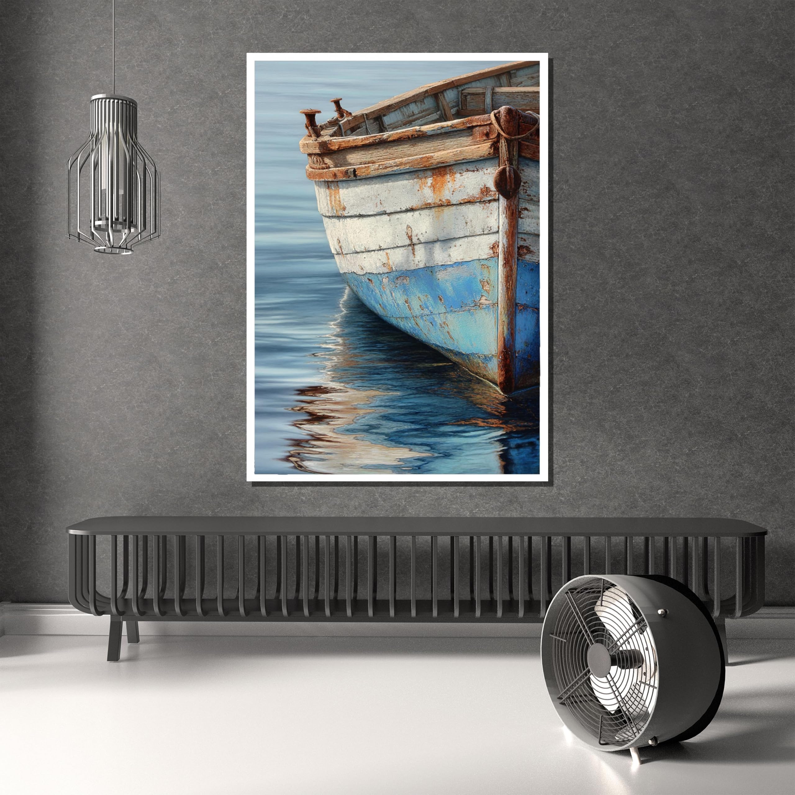 Yusuzhu Frameless Rustic Coastal Boat Hull With Water Reflection. Nautical Farmhouse Wall Art. Canvas Painting Ready To Hang, Boho Decor(80X110cm/Frameless)