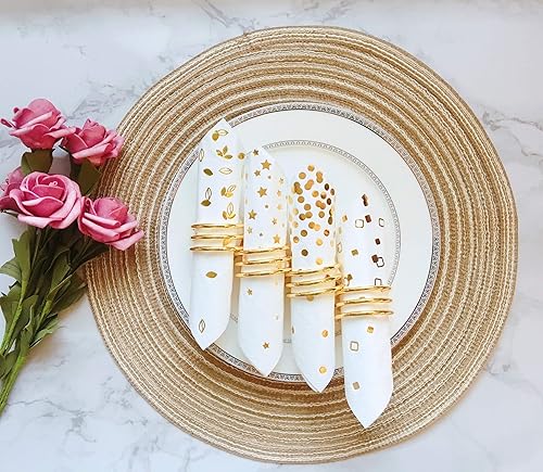 Miniatura 2 de Paquete de 100 servilletas doradas  4 diseños surtidos  Servilletas de cóctel de 3 capas plegadas de 5 x 5 pulgadas, servilletas de bar desechables