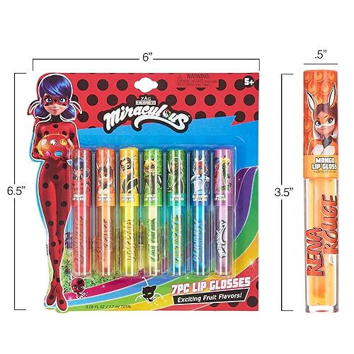 Miniatura 6 de Miraculous Zag Heroez Lipgloss Collection - Juego de 7 brillos labiales con emocionantes sabores de frutas y aplicador de precisión tubos de brillo
