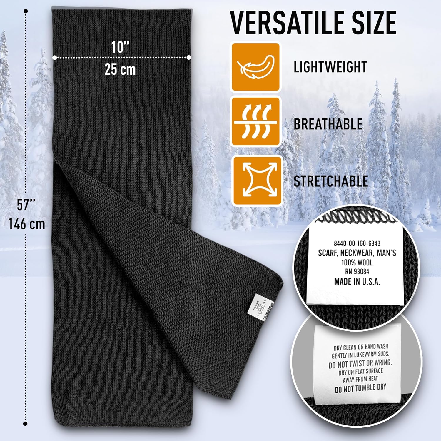 100% Wool GI Scarf – Warm Winter Wool Neck Wrap, Thick Cold Weather Scarf, Made in USA - Image 4