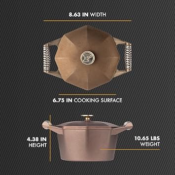 FINEX 3QT Cast Iron Dutch Oven with Lid, Stainless Steel Speed Cool Handles, Pre-Seasoned, Handcrafted in the USA