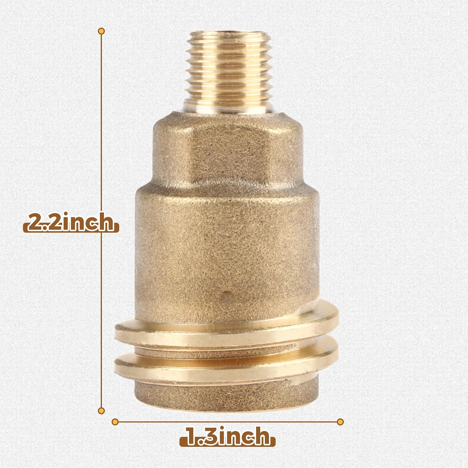 Detailed view of the DRELD QCC1 Nut Propane Gas Fitting Adapter, showing its brass construction and precise threading.