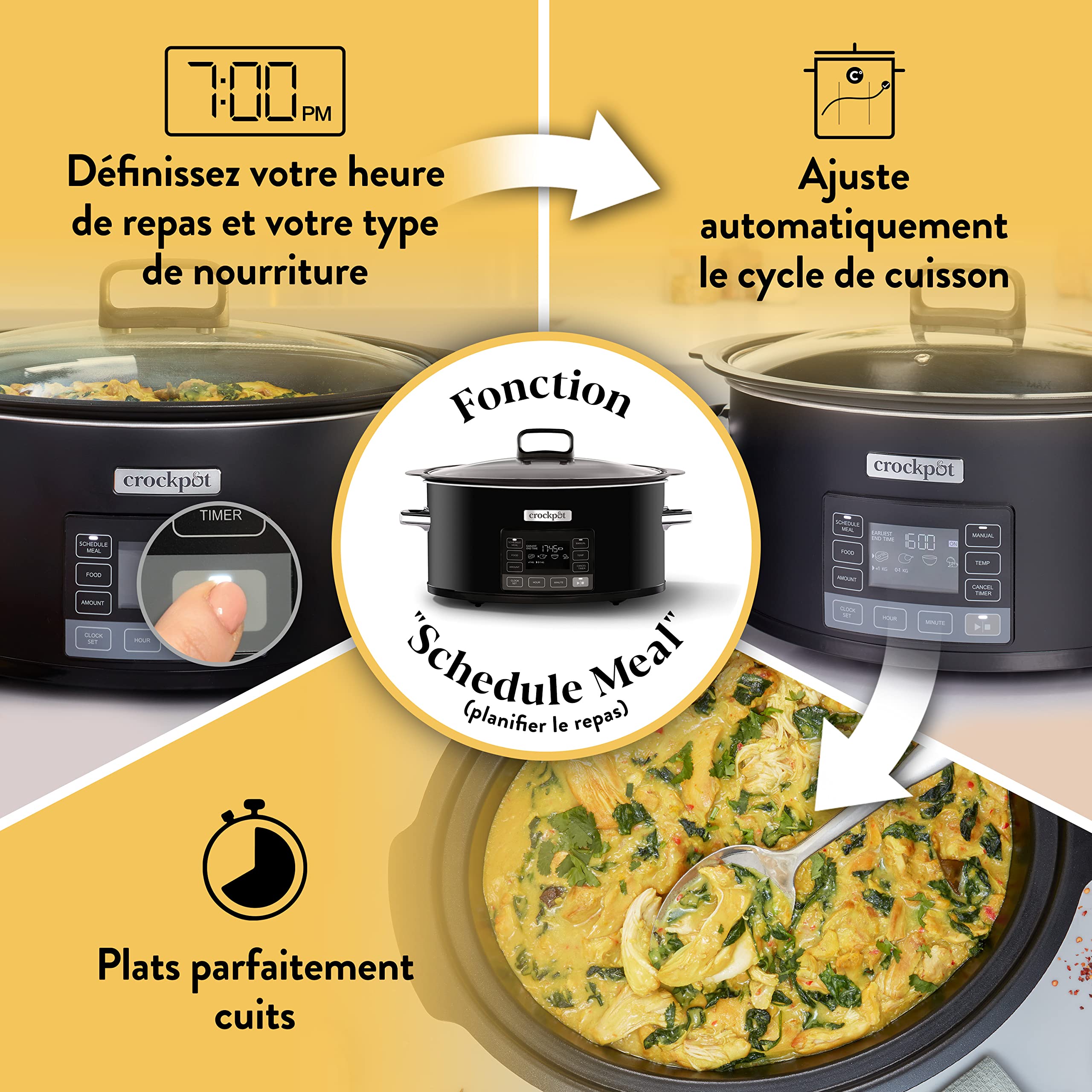 Crockpot TimeSelect CSC093X Mijoteuse | Affichage numérique programmable | 5,6 l (7 personnes et plus) | insert amovible adapté aux plaques de cuisson pour rôtir la viande et les légumes | Noir