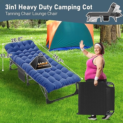 Miniatura 3 de ABORON Silla de patio 3 en 1, tumbona plegable resistente con capacidad de carga de 500 libras, silla portátil ajustable para el hogar, jardín,