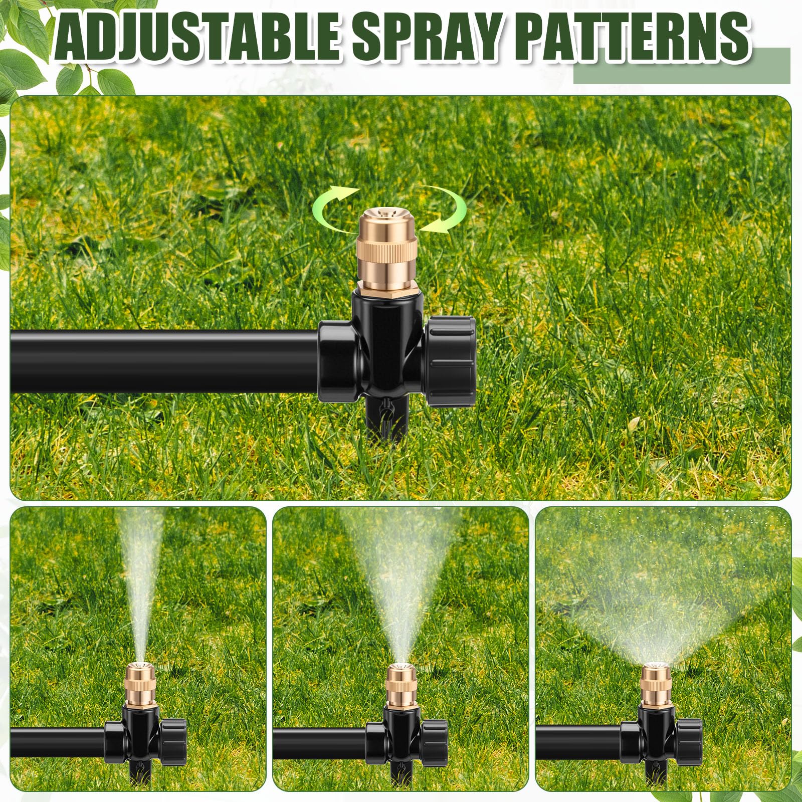 Tioncy Paquete de 4 aspersores automáticos de metal para césped en base de pico, rotación de 360 grados con boquilla de latón ajustable para césped, jardín, patio (color negro)