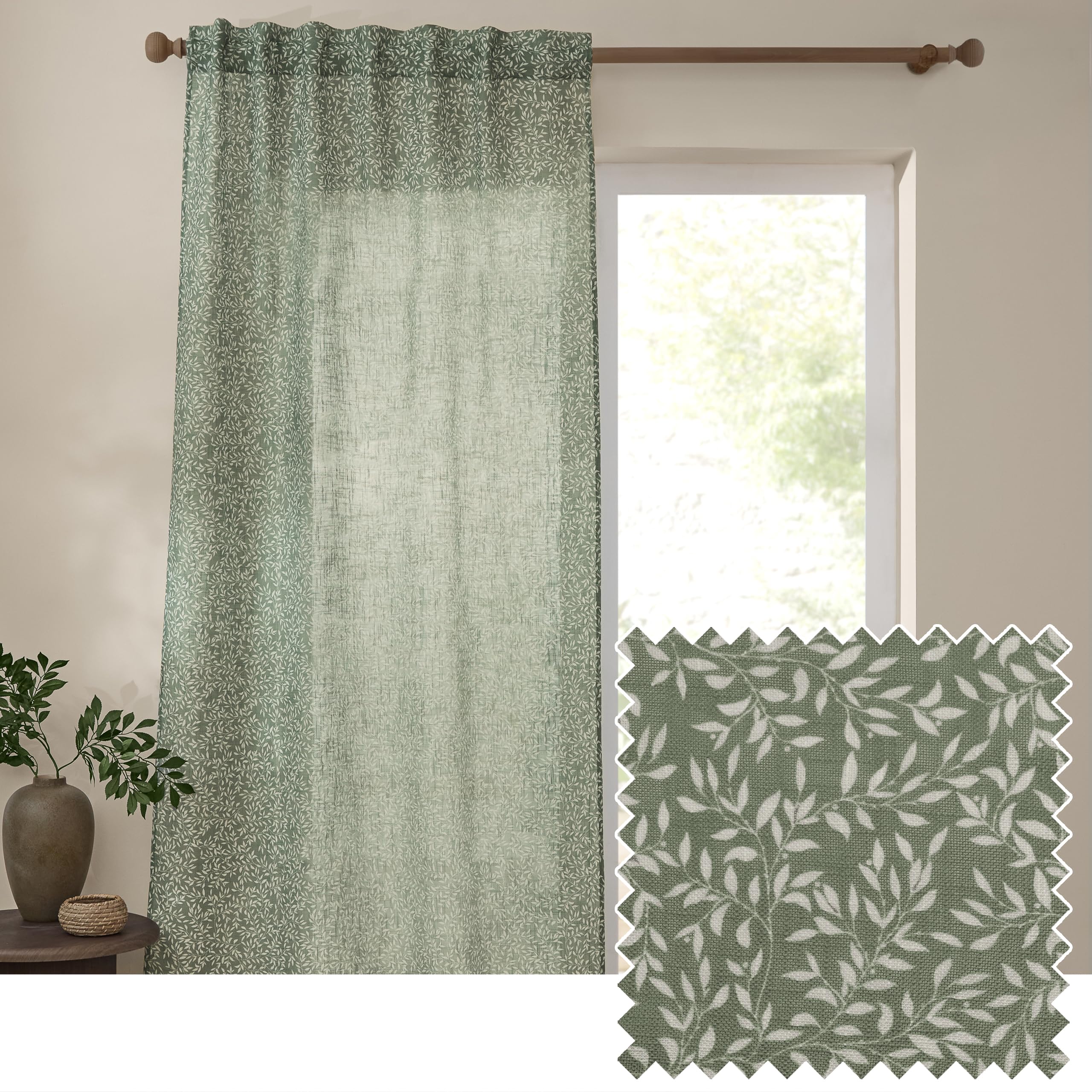 Yard Perrie Leaf Sheer Curtain Panel - Green - 140 cm