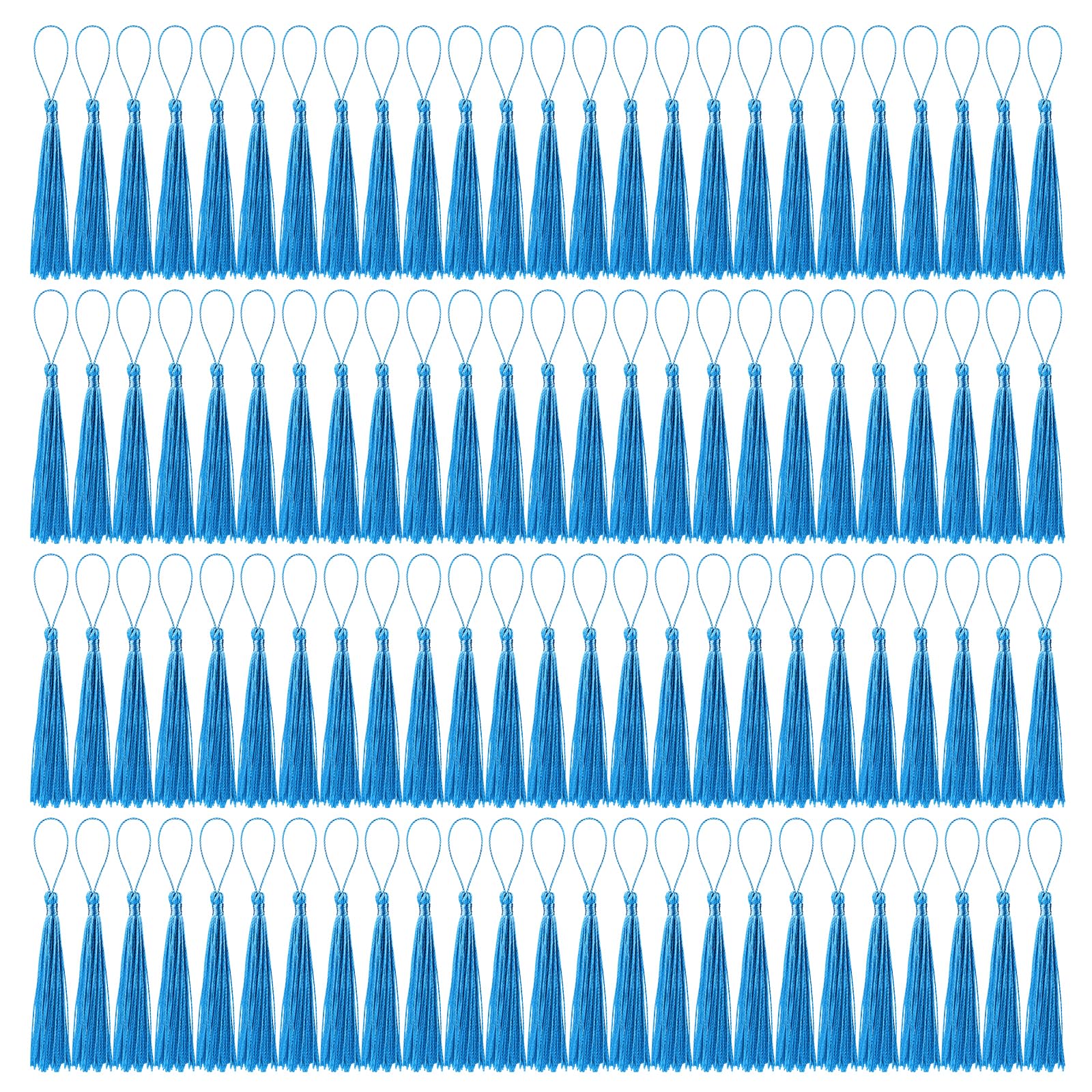 BOUBONI 100 Pcs Bookmark Tassels Bulk Lake Blue Soft Craft Silky Handmade Mini Tassels for Jewelry Making with Loops for DIY Craft Accessory Dress Decoration