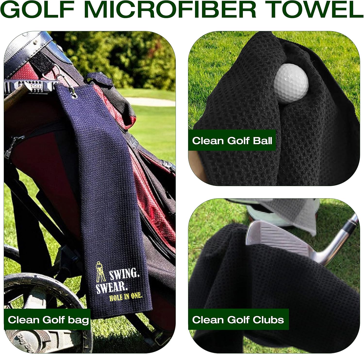 review Golf Towels,Classic Black Golf Towel for Golf Bags with Carabiner Clip, Premium Microfiber Waffle Pattern Golf Towel for Men Women Retirement Gift for Grandpa