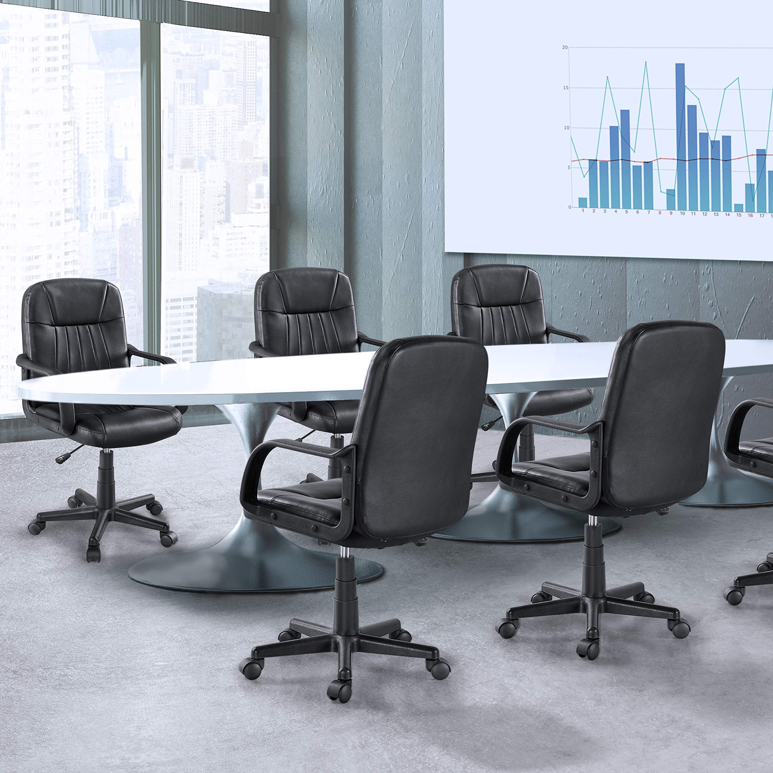 Yaheetech Bürostuhl ergonomischer Computerstuhl, Schreibtischstuhl mit Armlehne, höhenverstellbar und komfortabler Chefsessel，Office Stuhl, Arbeitsstuhl aus Kunstleder, Schwarz