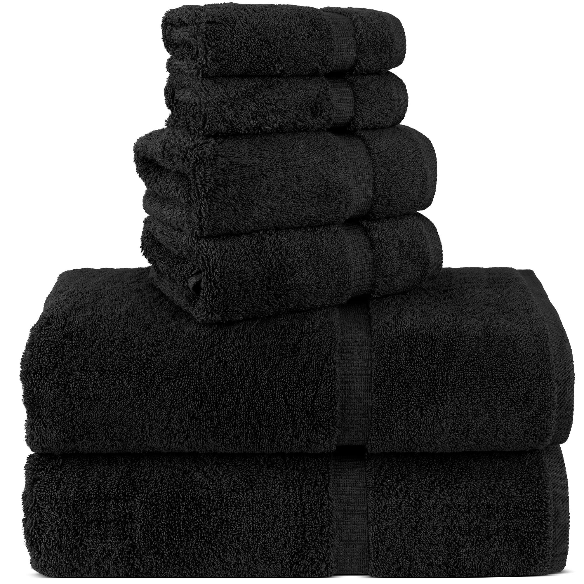 Chakir Turkish Linens 100% Cotton Premium Turkish Towels for Bathroom | 2 Bath Towels - 2 Hand Towels, 2 Washcloths (6-Piece Towel Set, Black)