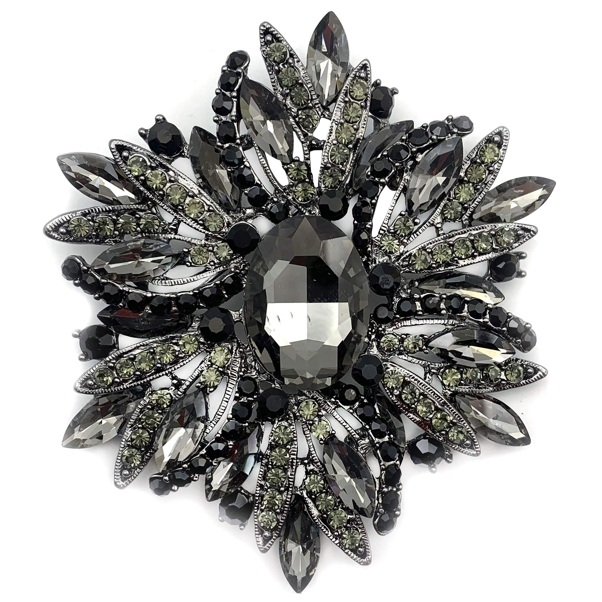 3.5" Huge Big Large Brooch Pendant Scarf Hats Decoration Blue Flower Pin Gold Tone