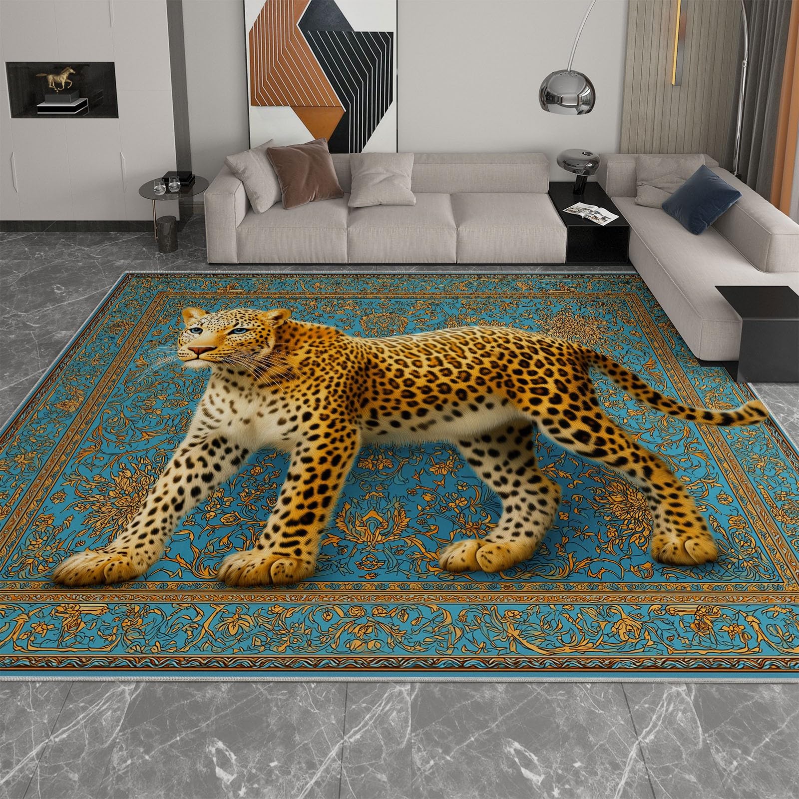 Générique Bohemian Lampart Zwierzęta Dywan - Trwały i żółty antypoślizgowy dywan, poliester dywan, dywan do sypialni do przedpokoju patio kuchnia ganek 140 x 200 cm