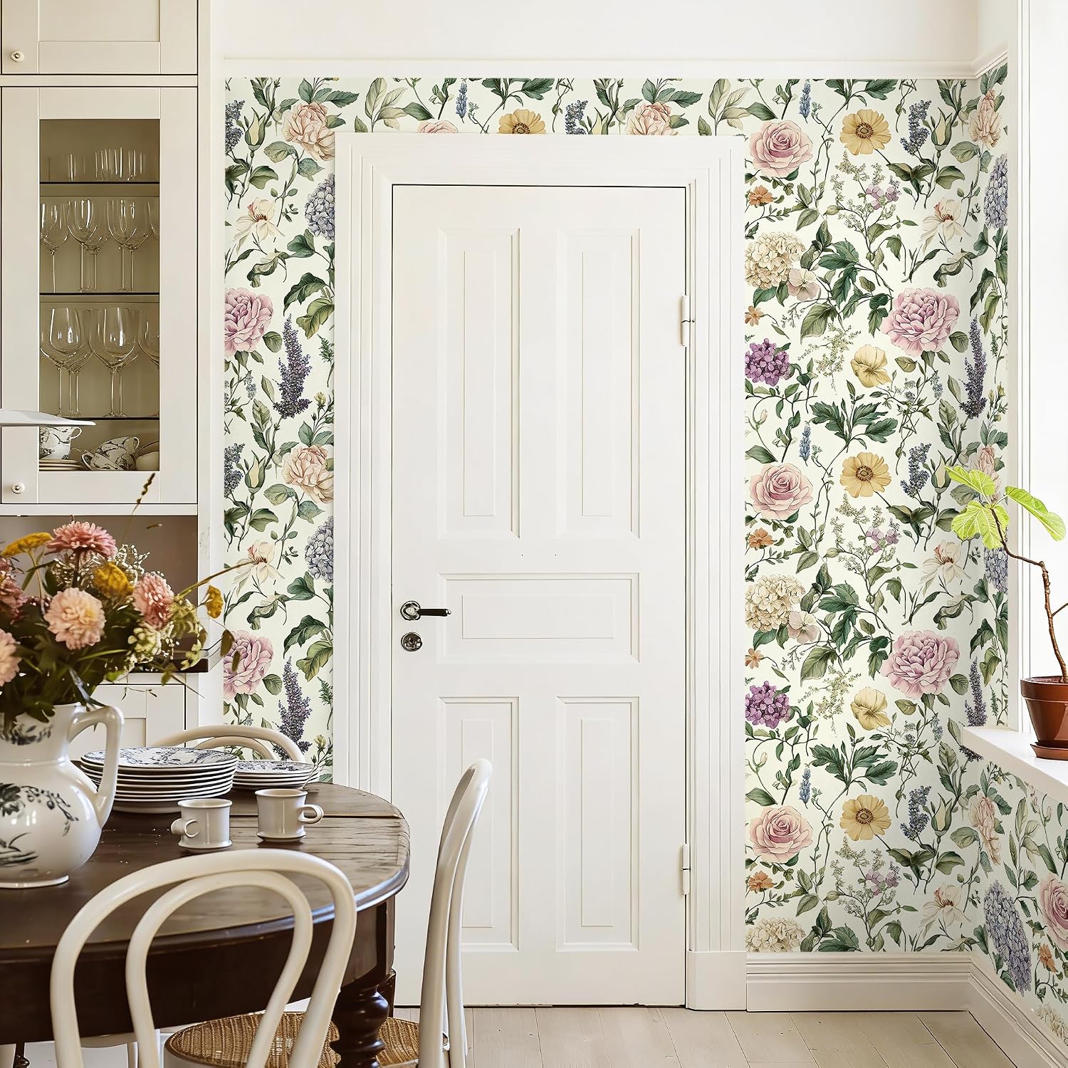 HeloHo Vintage Floral Peel and Stick Wallpaper for Bedroom 17.3"x393.7" Boho Flower Botanical Wallpaper Removable Self Adhesive Farmhouse Wall Paper for Cabinets Bathroom Bedroom Vinyl