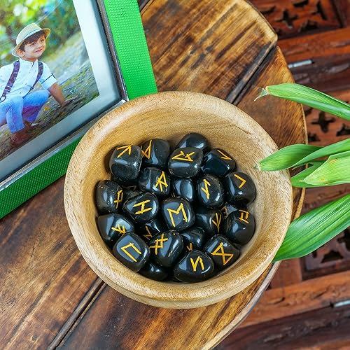 Miniatura 3 de FASHIONZAADI Obsidiana negra - Runas - Piedras de runa Wiccan - Juego de runas - Juego de runas - Místico de runas - Kit de runas - Decoración de