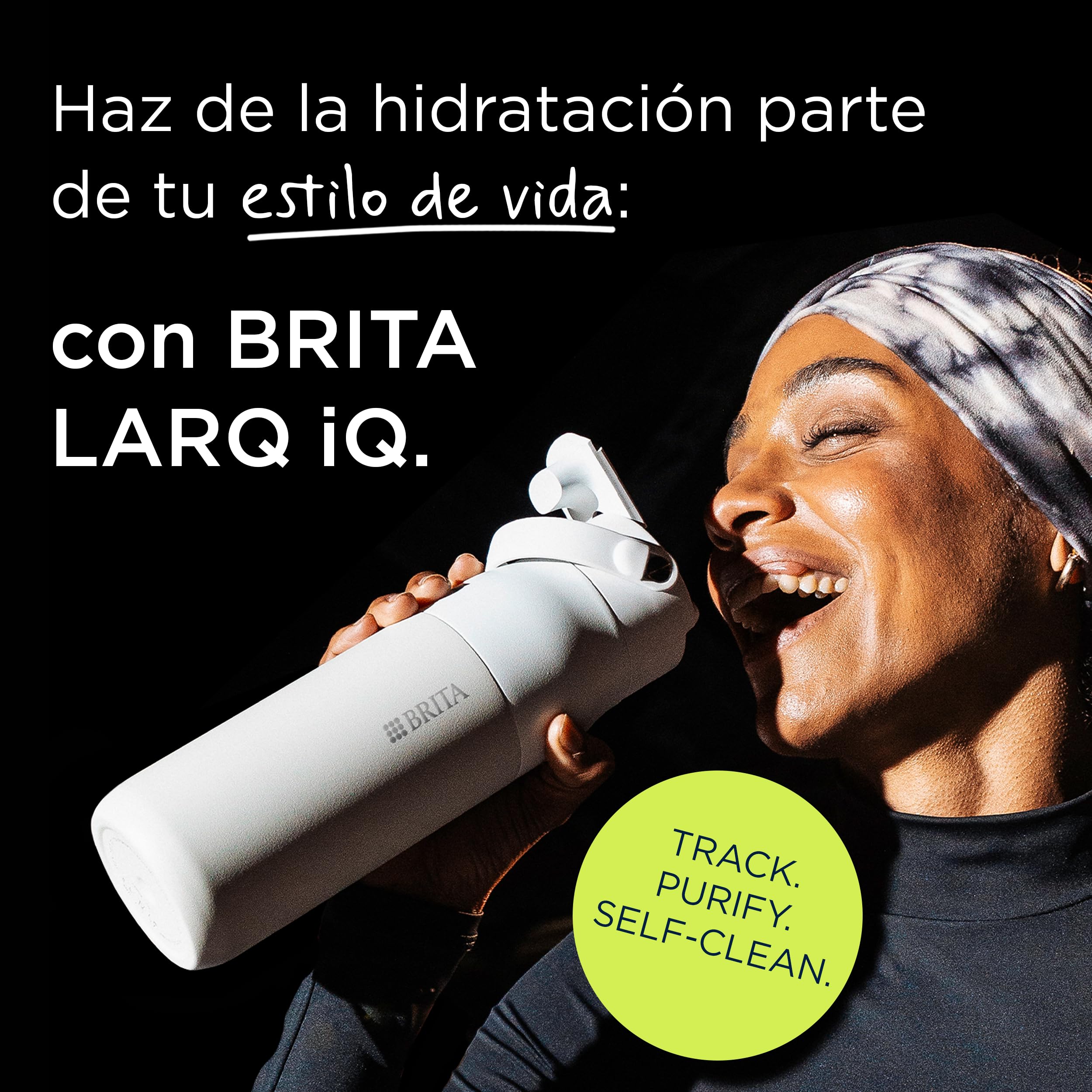 BRITA LARQ iQ Botella filtrante Blanco 680 ml con seguimiento inteligente de hidratación, filtro de carbón activado y autolimpieza UV‑C